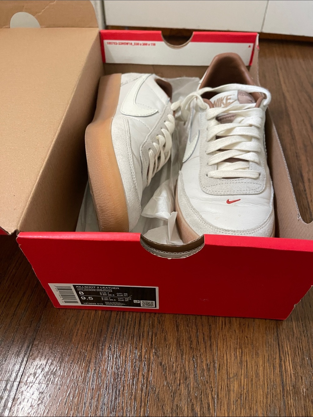 Nike Killshot 2 White Sneakers with Gum Sole and Red Swoosh